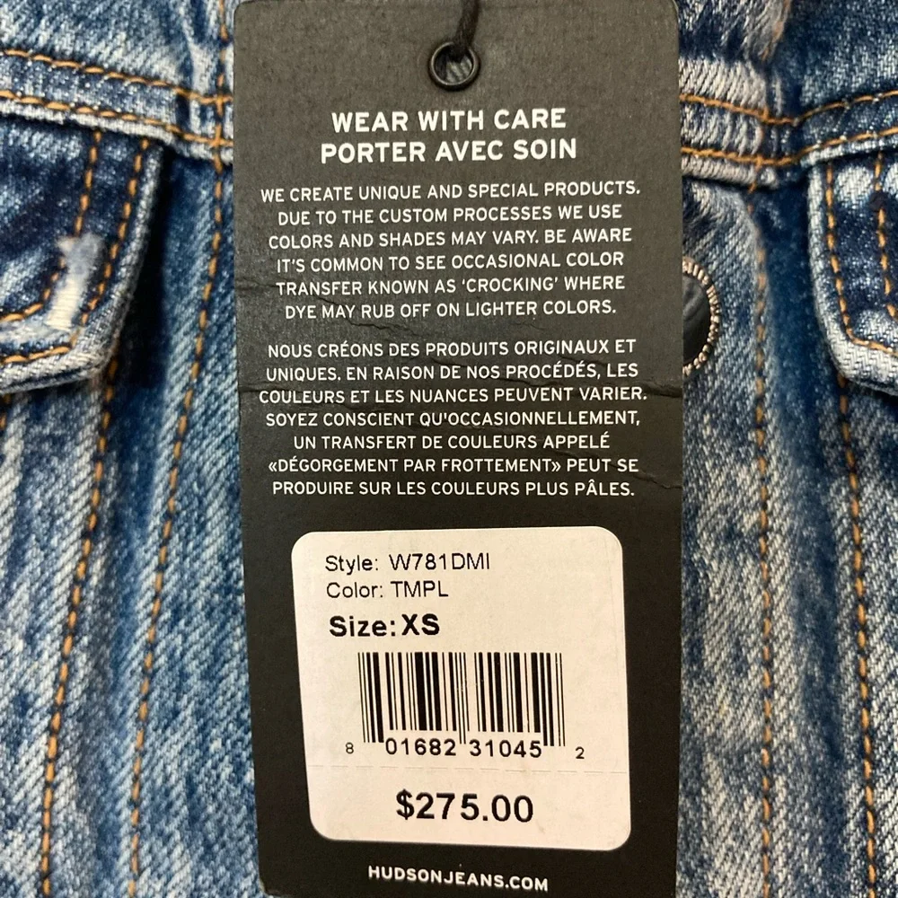 HUDSON Womens Denim Jean Jacket Button front Distressed Frayed New Pockets XS - Picture 8 of 9